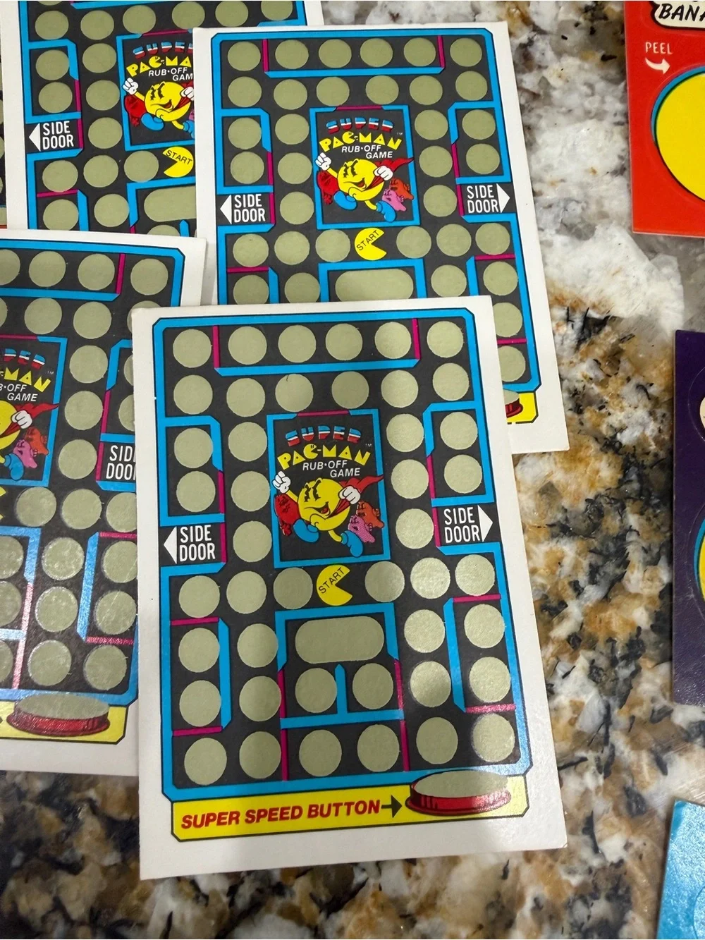 1982 Fleer Super Pac-Man Rub Off Game Cards
